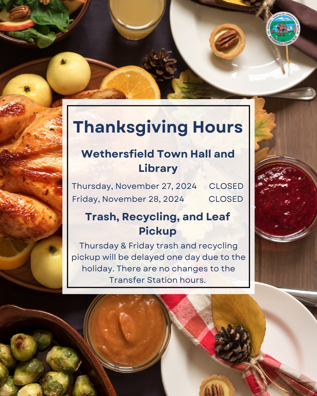 Town Hall & Library Closed Nov 27, 2025 - Nov 28, 2025 for Thanksgiving