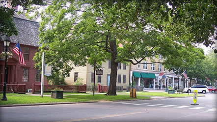 Historic houses exist side-by-side with Main Street businesses.